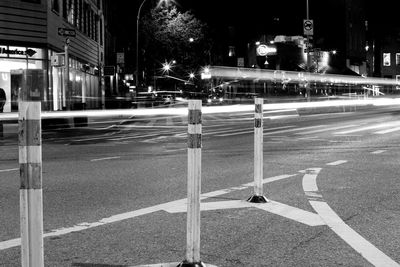 Light trails on road at night