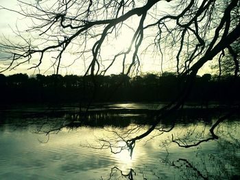 Scenic view of lake against sky at sunset