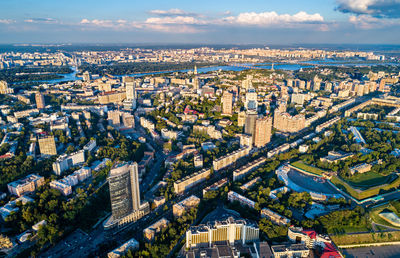 High angle view of street amidst buildings in city