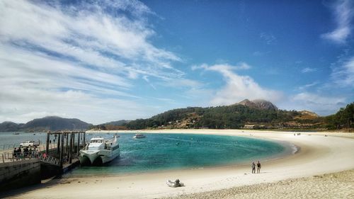 Scenic view of sea against blue sky