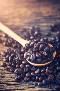 Close-up of coffee beans on table