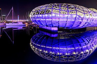Illuminated ferris wheel at night