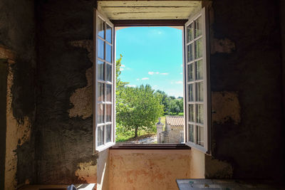 View of building through window