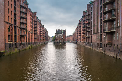 Canal amidst buildings in city against sky