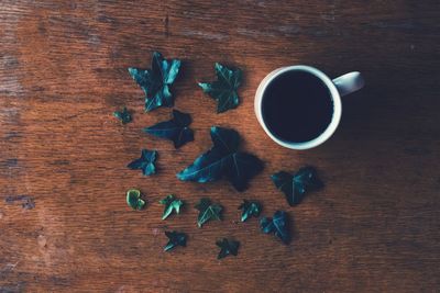 High angle view of coffee on table