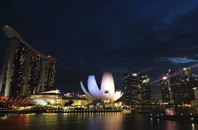 Illuminated city at waterfront