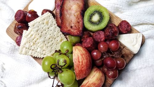 High angle view of fruits in plate