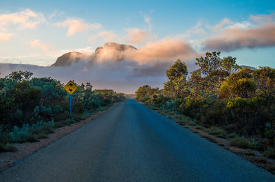 Road amidst trees against blue sky