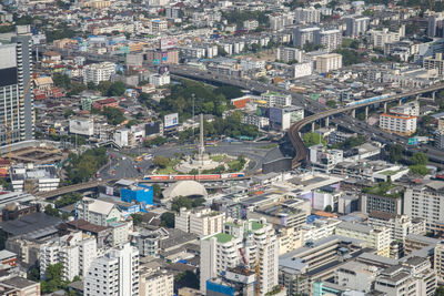 High angle view of buildings in city