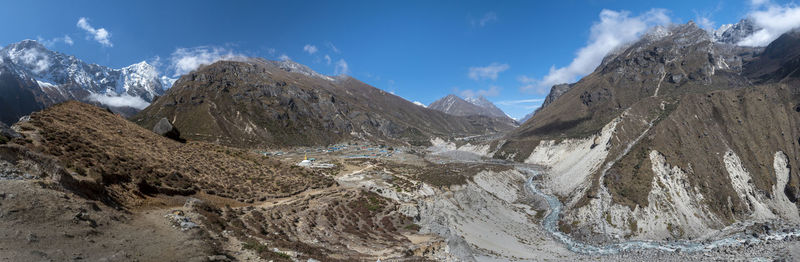 Panoramic view of snowcapped mountains against sky