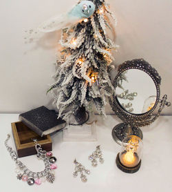 Close-up of christmas decoration on table