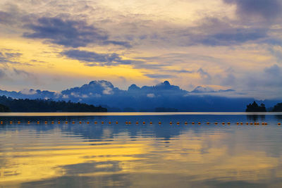 Scenic view of lake against sky during sunset