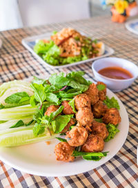 Close-up of food in plate on table