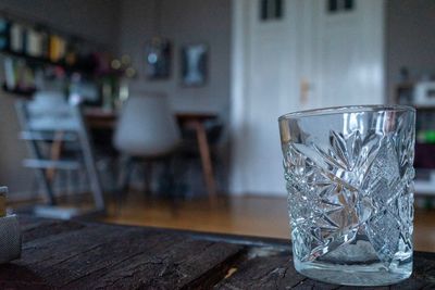 Close-up of ice glass on table