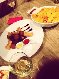 Close-up of food served on table