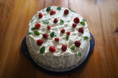 High angle view of cake on table