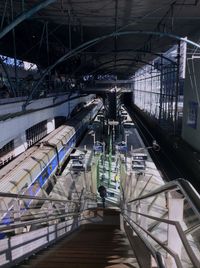 High angle view of man walking on platform