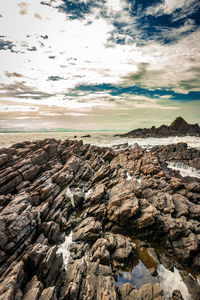 Scenic view of rock formations against sky