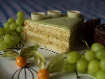 Close-up of fruits in plate on table