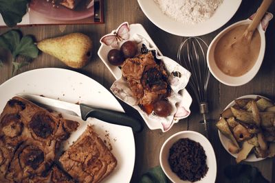 High angle view of food in plate on table