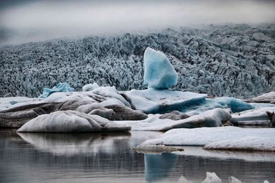 Frozen lake against sky during winter