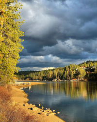 Scenic view of lake against sky during autumn