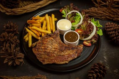 High angle view of food on table