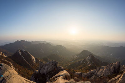 Scenic view of mountains against clear sky