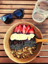 High angle view of breakfast on table