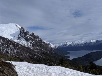 Scenic view of snowcapped mountains against sky