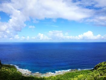 Scenic view of sea against cloudy sky