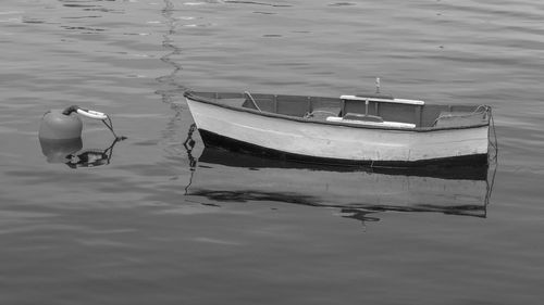 High angle view of boats moored in lake