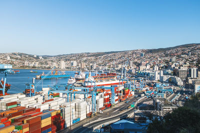 High angle view of cityscape against clear sky