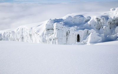 Snow covered landscape against sky