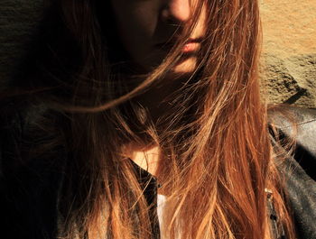 Close-up of woman with brown hair