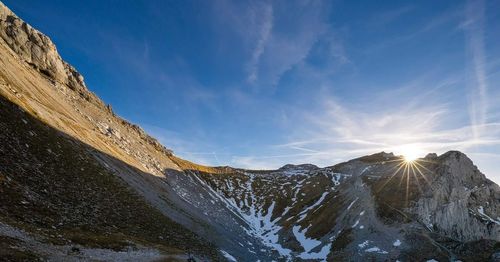 Scenic view of karwendel mountains against blue sky