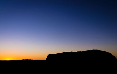 Silhouette mountain against clear sky during sunset