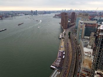 High angle view of city at waterfront