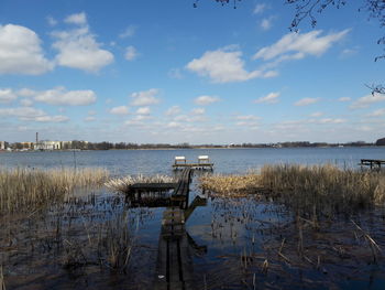 Scenic view of lake against sky