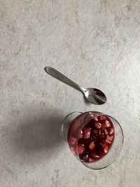 High angle view of cherries in container