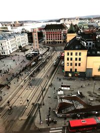 High angle view of buildings in city