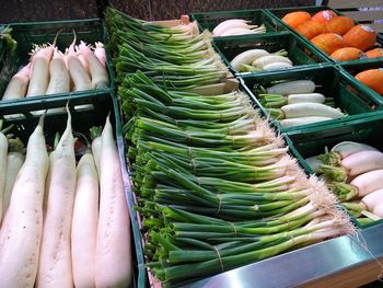 High angle view of vegetables for sale at market stall