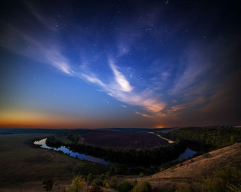 Night river turn summer starry night landscape