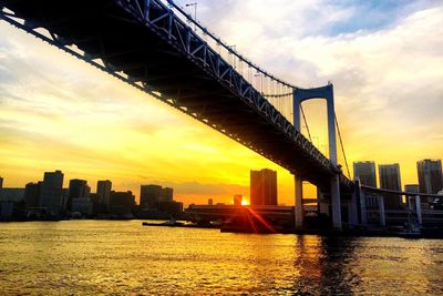 Bridge over river at sunset