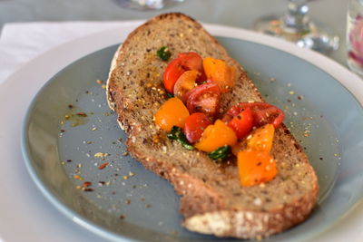 High angle view of breakfast served in plate