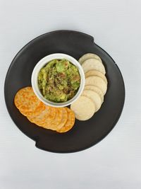 High angle view of fruits in bowl on table