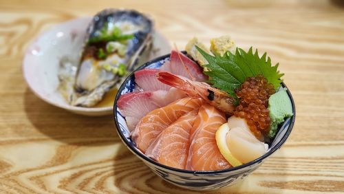 Close-up of food in plate on table