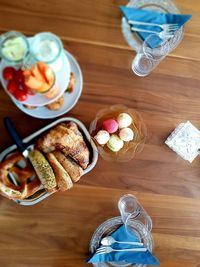 High angle view of breakfast on table