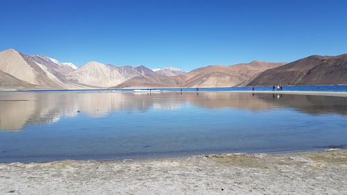 Scenic view of lake against blue sky