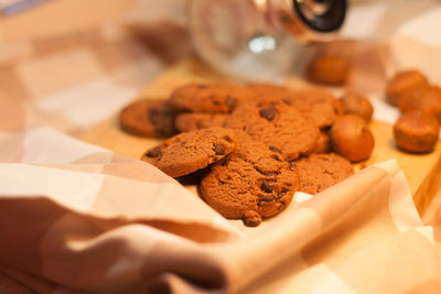 High angle view of cookies on table